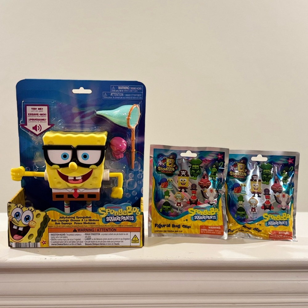 BUNDLE OF 3 SpongeBob SquarePants Jellyfishin’ Bob Talking with Foam Bag Clip.